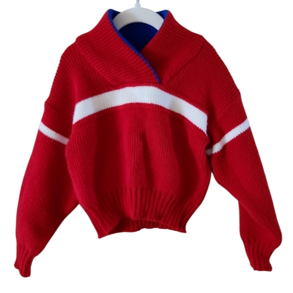 Obermeyer Childrens Thick Knit Mock Neck Sweater Red White Stripe Size Small